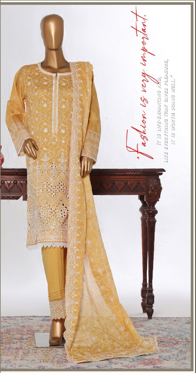 Bin Saeed | Stitch 3 PC White & White Embroidered Lawn Collection