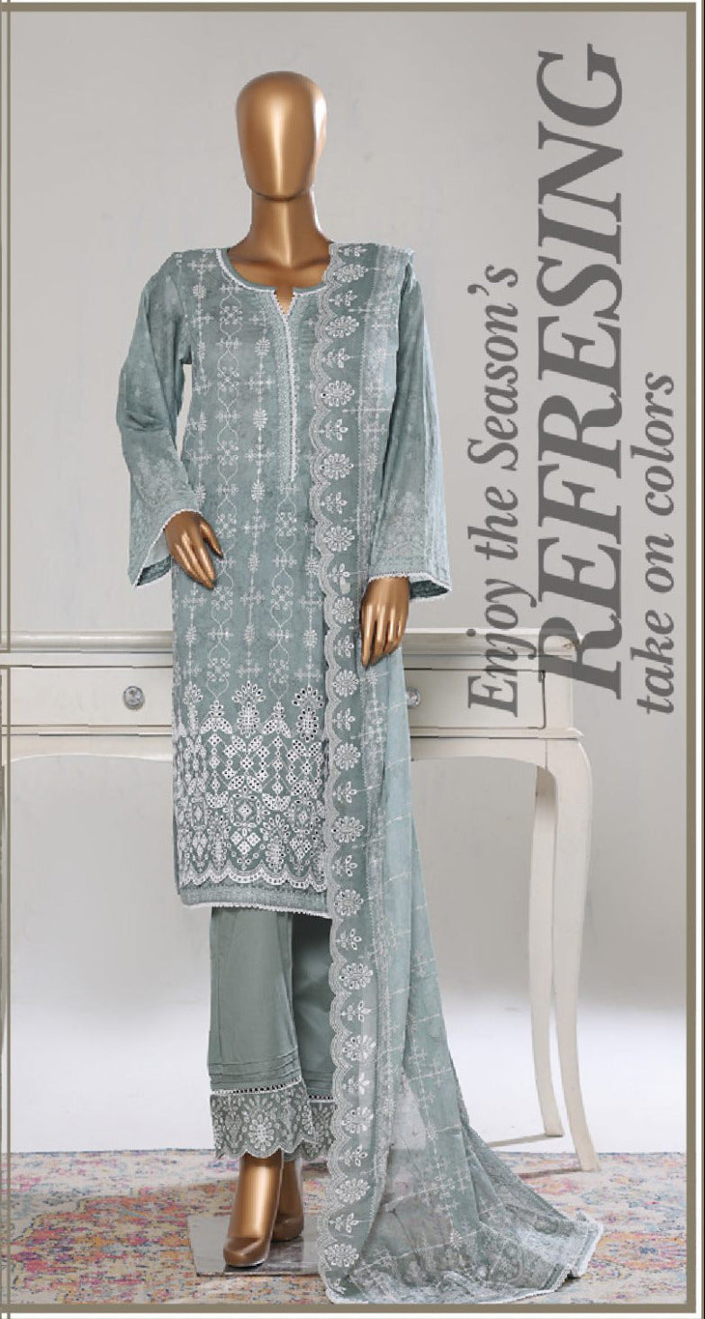 Bin Saeed | Stitch 3 PC White & White Embroidered Lawn Collection