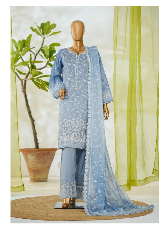 Bin Saeed | Stitch 3 PC White & White Embroidered Lawn Collection