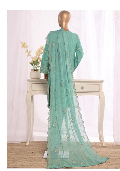 Bin Saeed Stitched | 3 Pc Luxury Plain Embroidered Lawn with Chiffon Dupatta