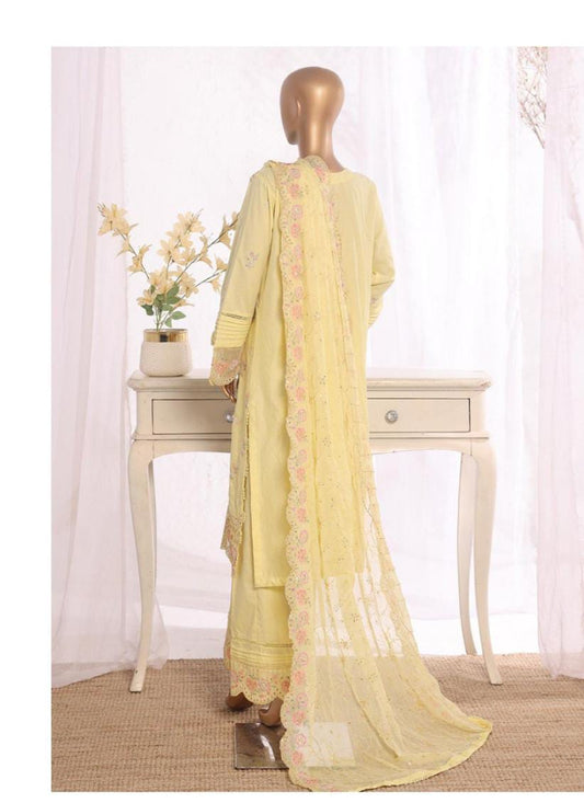 Bin Saeed Stitched | 3 Pc Luxury Plain Embroidered Lawn with Chiffon Dupatta