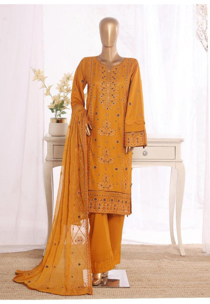 Bin Saeed Stitched | 3 Pc Luxury Plain Embroidered Lawn with Chiffon Dupatta