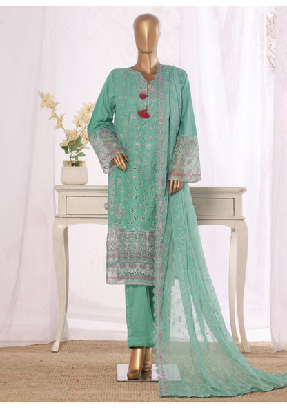 Bin Saeed Stitched | 3 Pc Luxury Plain Embroidered Lawn with Chiffon Dupatta