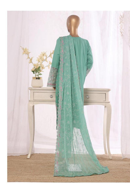 Bin Saeed Stitched | 3 Pc Luxury Plain Embroidered Lawn with Chiffon Dupatta