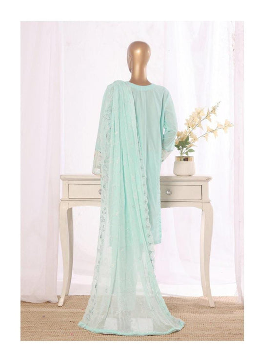 Bin Saeed Stitched | 3 Pc Luxury Plain Embroidered Lawn with Chiffon Dupatta
