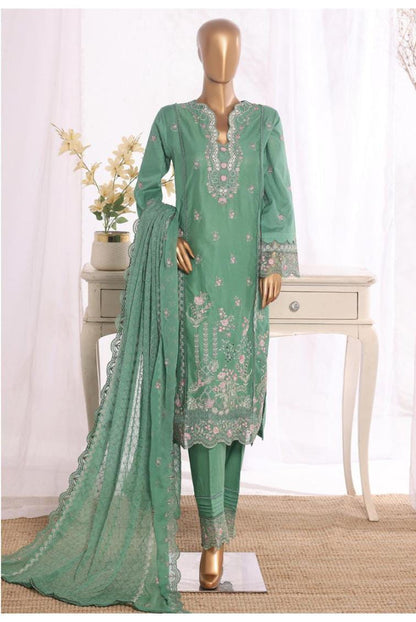 Bin Saeed Stitched | 3 Pc Luxury Plain Embroidered Lawn with Chiffon Dupatta