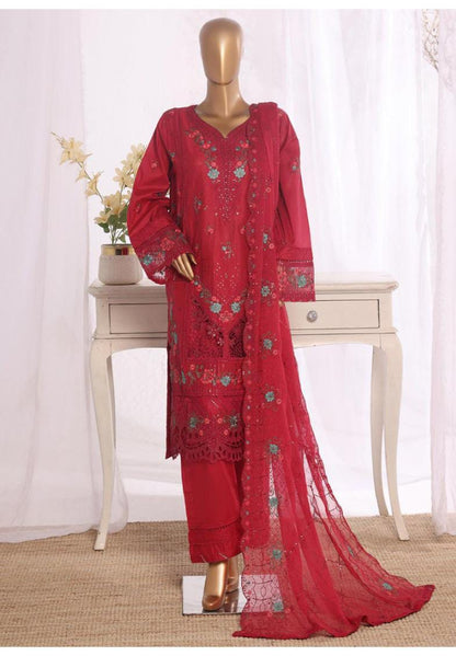 Bin Saeed Stitched | 3 Pc Luxury Plain Embroidered Lawn with Chiffon Dupatta