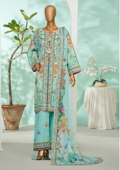 Bin Saeed | Stitch 3 Pc Embroidered Lawn With Farshi Shalwar And Embroidered Chiffon Dupatta