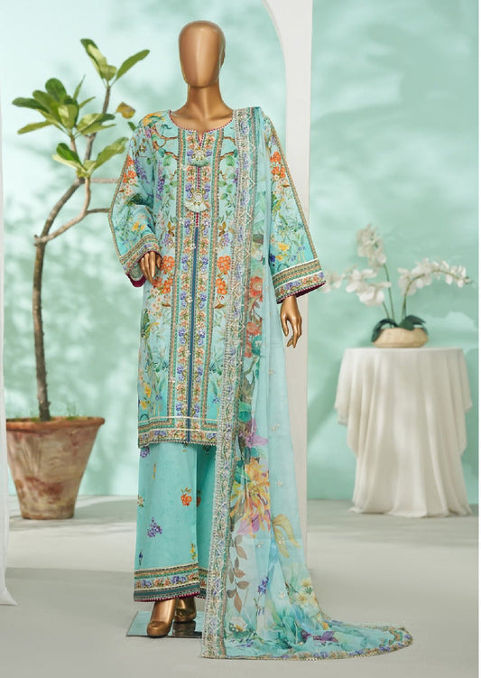 Bin Saeed | Stitch 3 Pc Embroidered Lawn With Farshi Shalwar And Embroidered Chiffon Dupatta