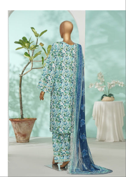 Bin Saeed | Stitch 3 Pc Embroidered Lawn With Farshi Shalwar And Embroidered Chiffon Dupatta