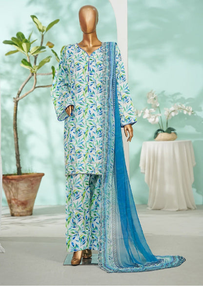 Bin Saeed | Stitch 3 Pc Embroidered Lawn With Farshi Shalwar And Embroidered Chiffon Dupatta