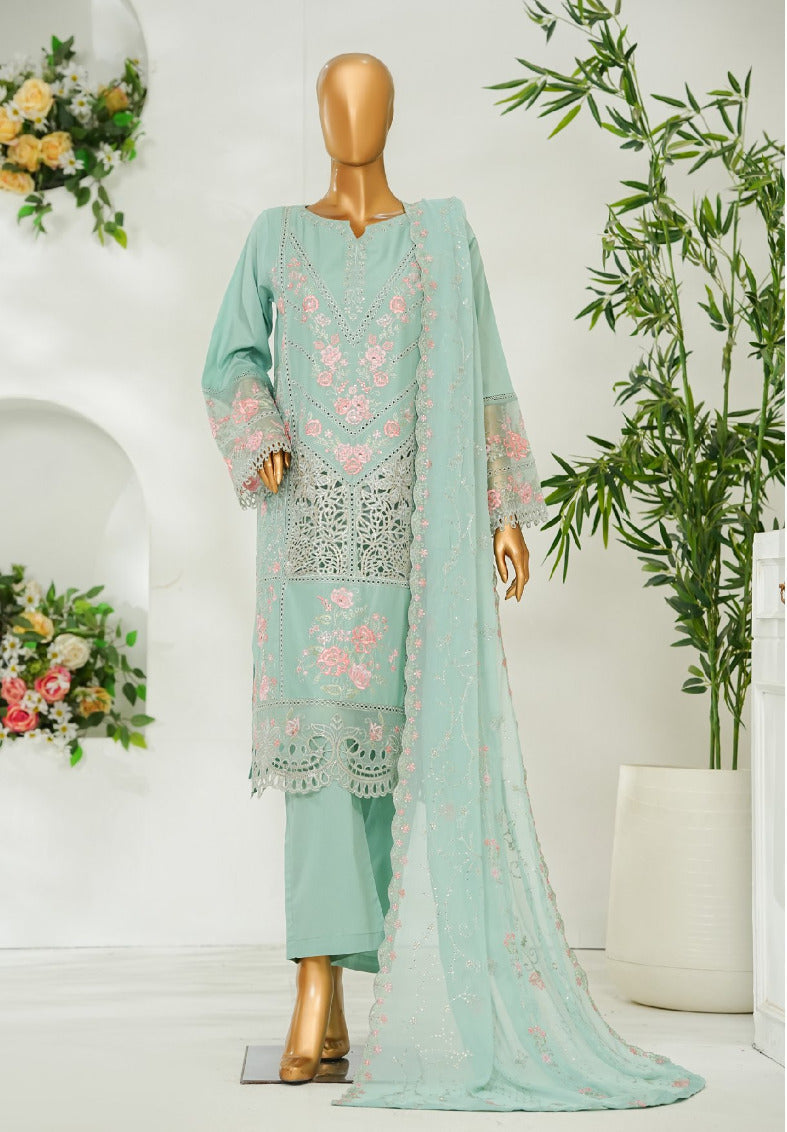 Bin Saeed | Stitched 3 Pc Luxury Embroidered Lawn with Embroidered Chiffon Dupatta