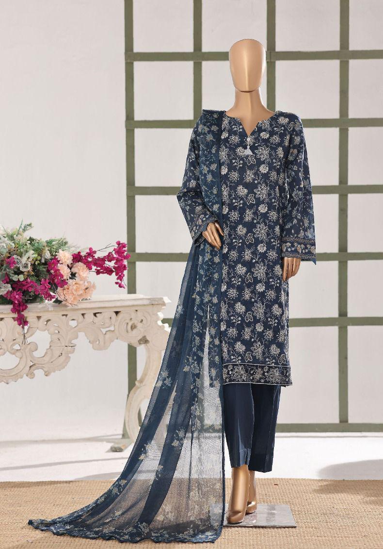 HZ | Unstitch 3 Pc Digital Printed Heavy Embroidered Slub Lawn with Chiffon Dupatta