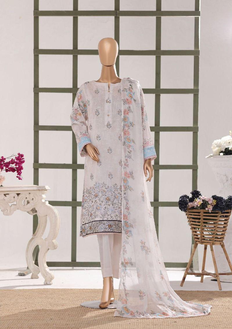 HZ | Unstitch 3 Pc Digital Printed Heavy Embroidered Slub Lawn with Chiffon Dupatta