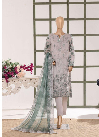 HZ | Unstitch 3 Pc Digital Printed Heavy Embroidered Slub Lawn with Chiffon Dupatta