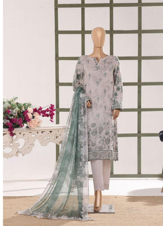 HZ | Unstitch 3 Pc Digital Printed Heavy Embroidered Slub Lawn with Chiffon Dupatta