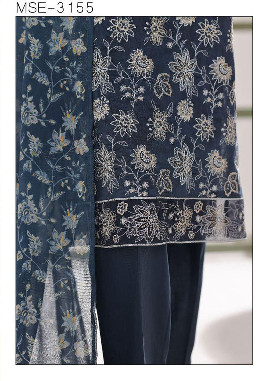 HZ | Unstitch 3 Pc Digital Printed Heavy Embroidered Slub Lawn with Chiffon Dupatta