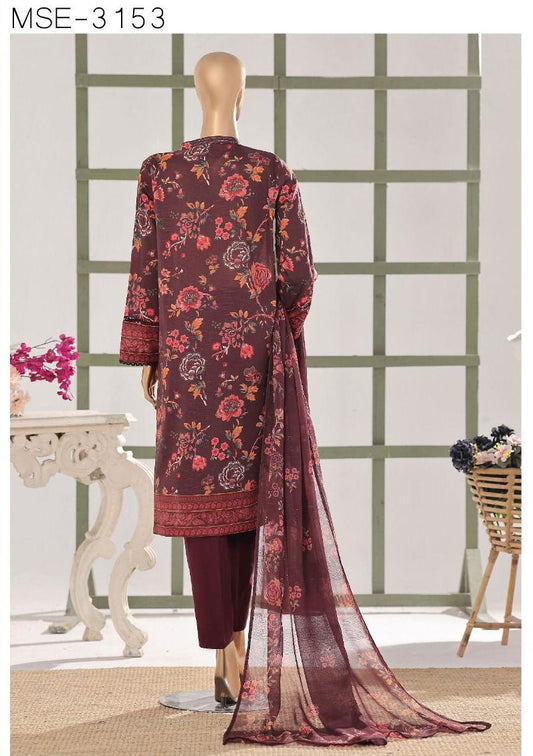 HZ | Unstitch 3 Pc Digital Printed Heavy Embroidered Slub Lawn with Chiffon Dupatta