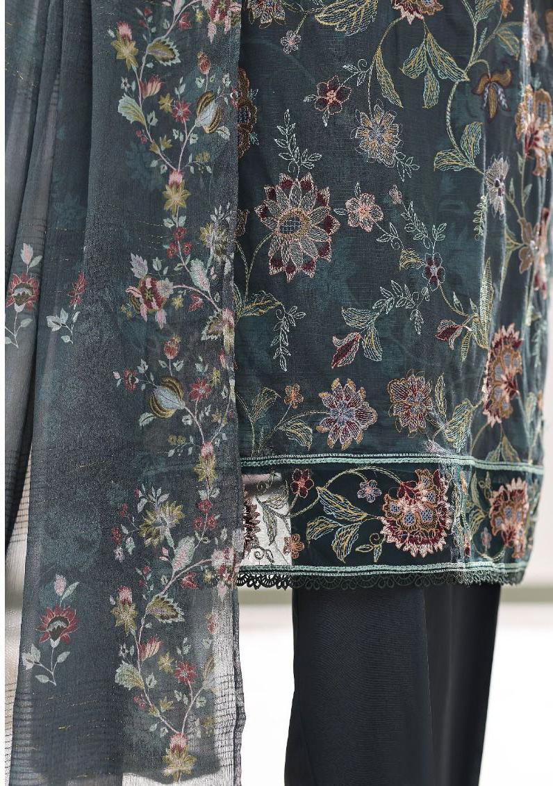 HZ | Unstitch 3 Pc Digital Printed Heavy Embroidered Slub Lawn with Chiffon Dupatta