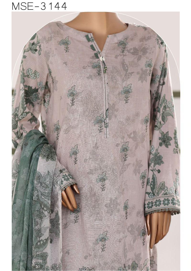 HZ | Unstitch 3 Pc Digital Printed Heavy Embroidered Slub Lawn with Chiffon Dupatta