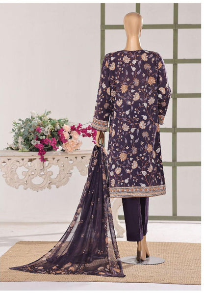 HZ | Unstitch 3 Pc Digital Printed Heavy Embroidered Slub Lawn with Chiffon Dupatta
