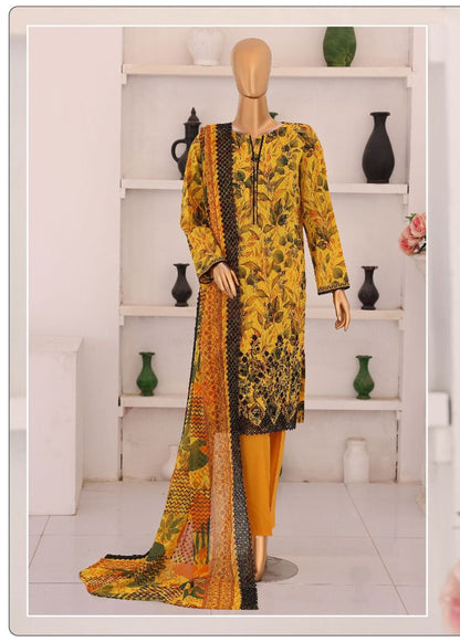 HZ | Unstitch 3 Pc Chikankari Suit with Printed Chiffon Dupatta