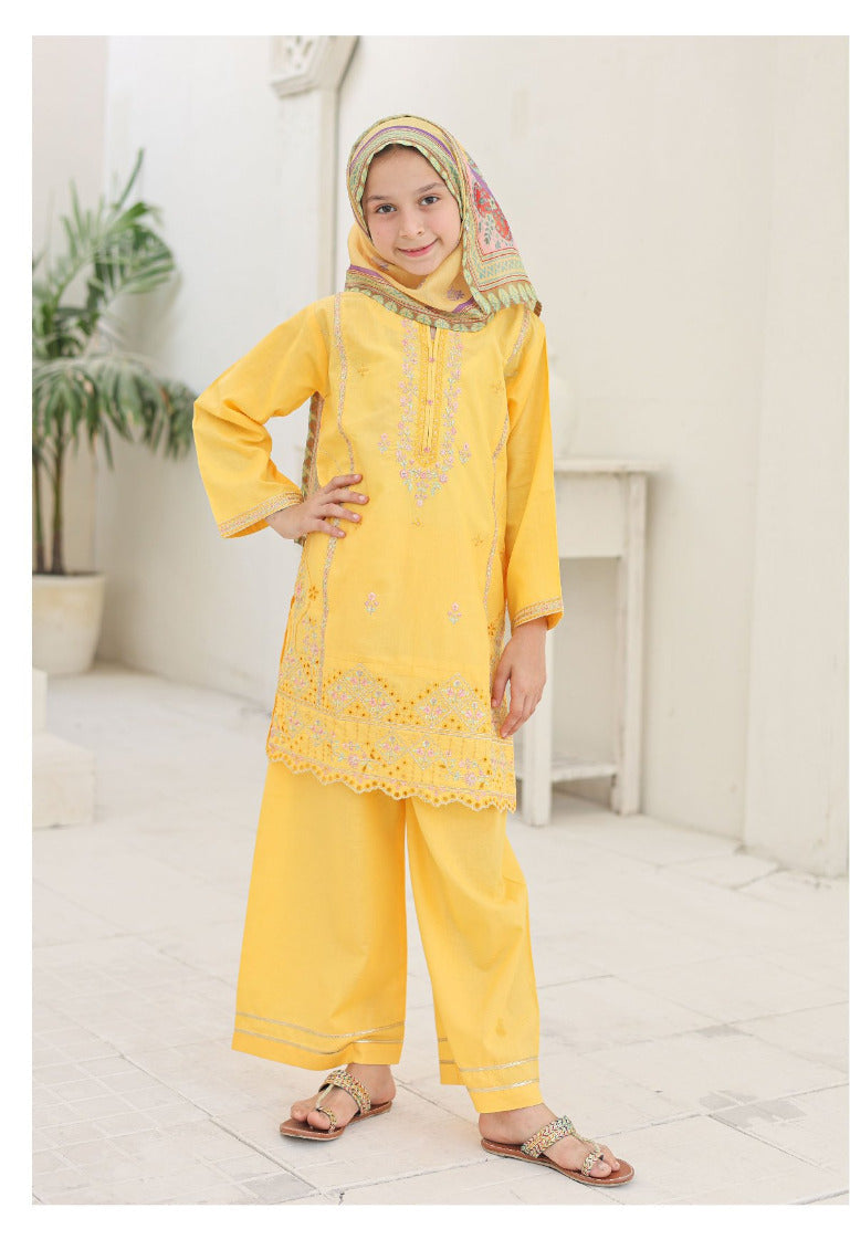 Suntex Fabrics | Shifa Kids Stitched 3 Pc Embroidered Lawn Festive Eid Collection