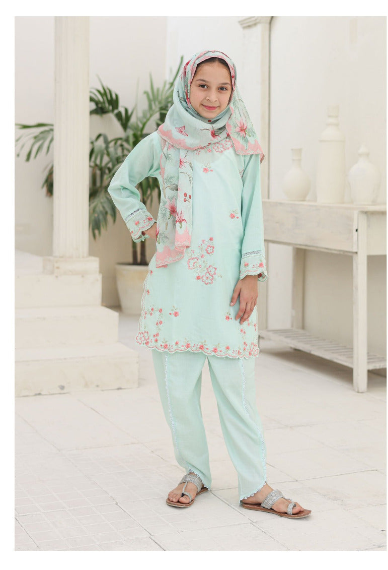 Suntex Fabrics | Shifa Kids Stitched 3 Pc Embroidered Lawn Festive Eid Collection