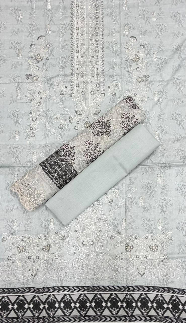 Barerah Fabrics | Unstitched 3 Pc Embroidered Lawn Collection