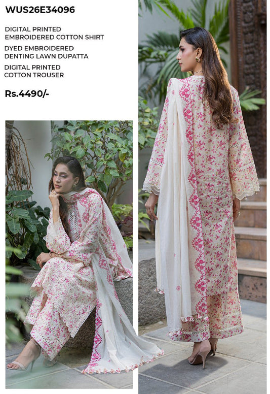 ZELLBURY | Unstitched 3 Piece Embroidered Chikankari Collection