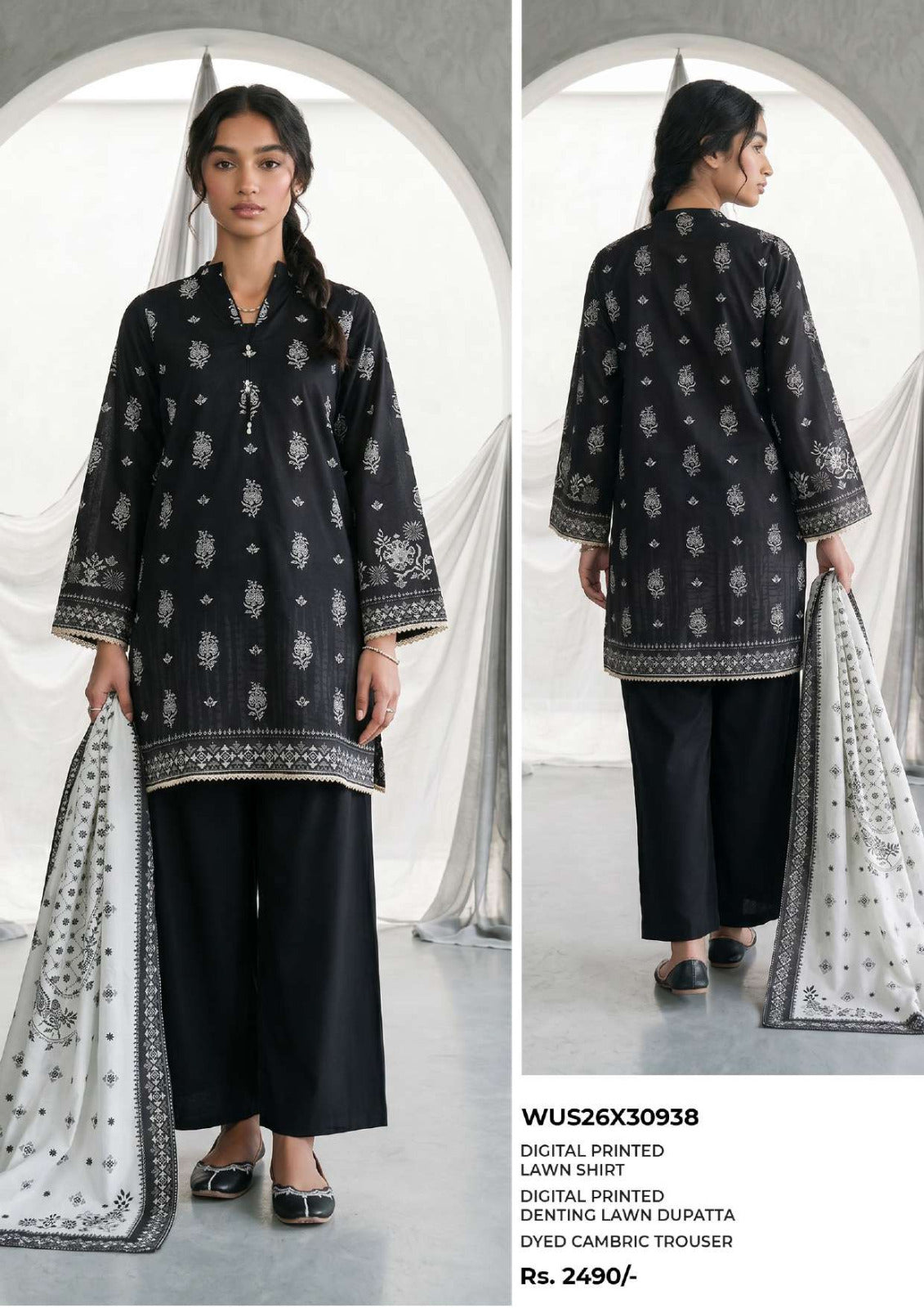 ZELLBURY | Monochrome Printed 3 Pc Lawn Collection 2026 – Black & White