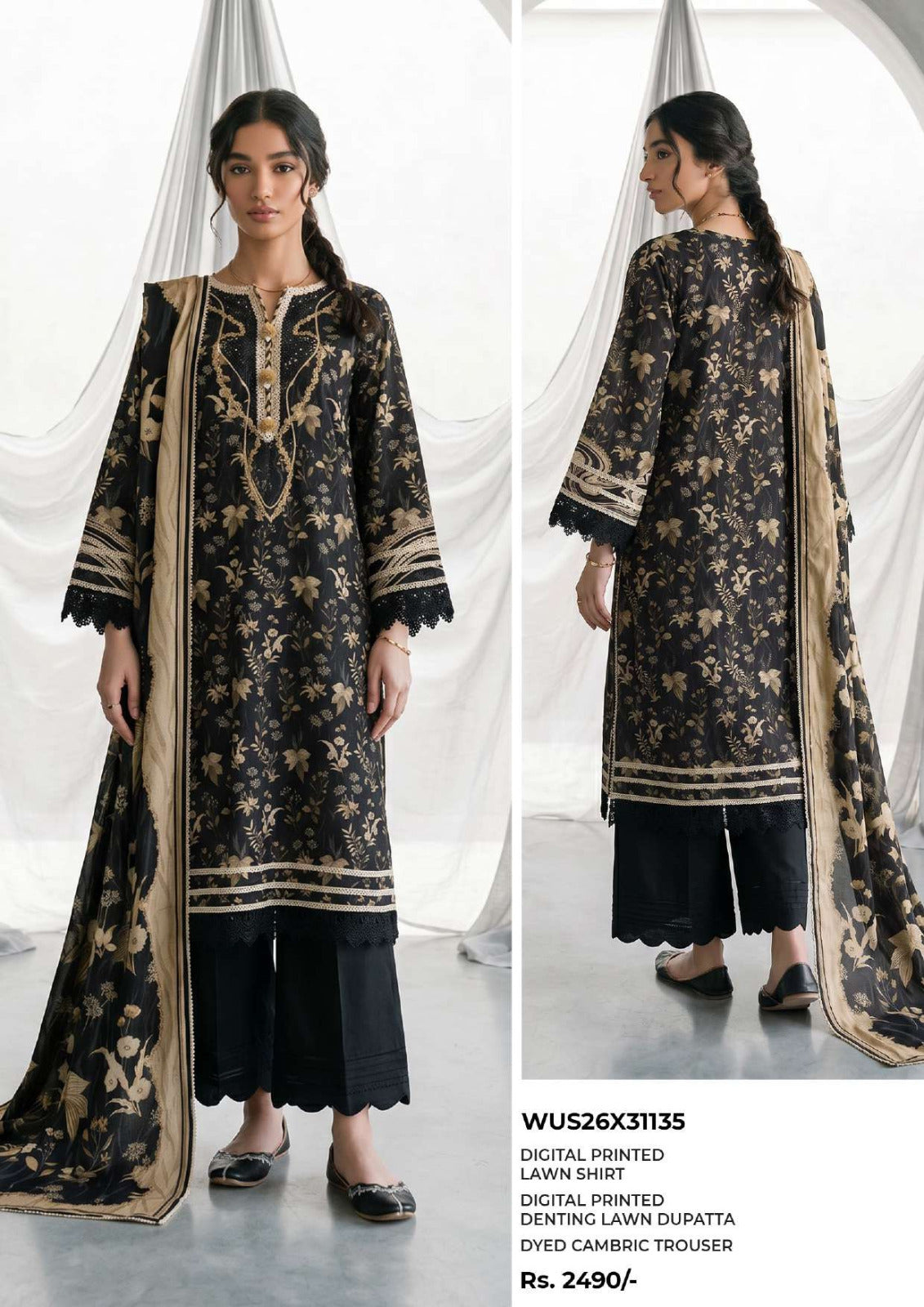 ZELLBURY | Monochrome Printed 3 Pc Lawn Collection 2026 – Black & White