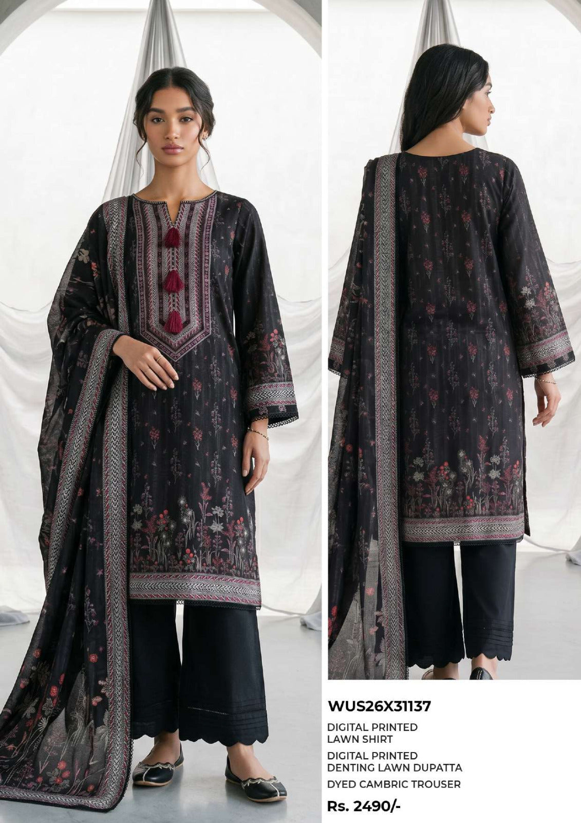 ZELLBURY | Monochrome Printed 3 Pc Lawn Collection 2026 – Black & White