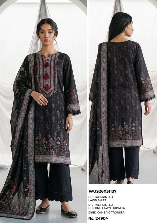 ZELLBURY | Monochrome Printed 3 Pc Lawn Collection 2026 – Black & White