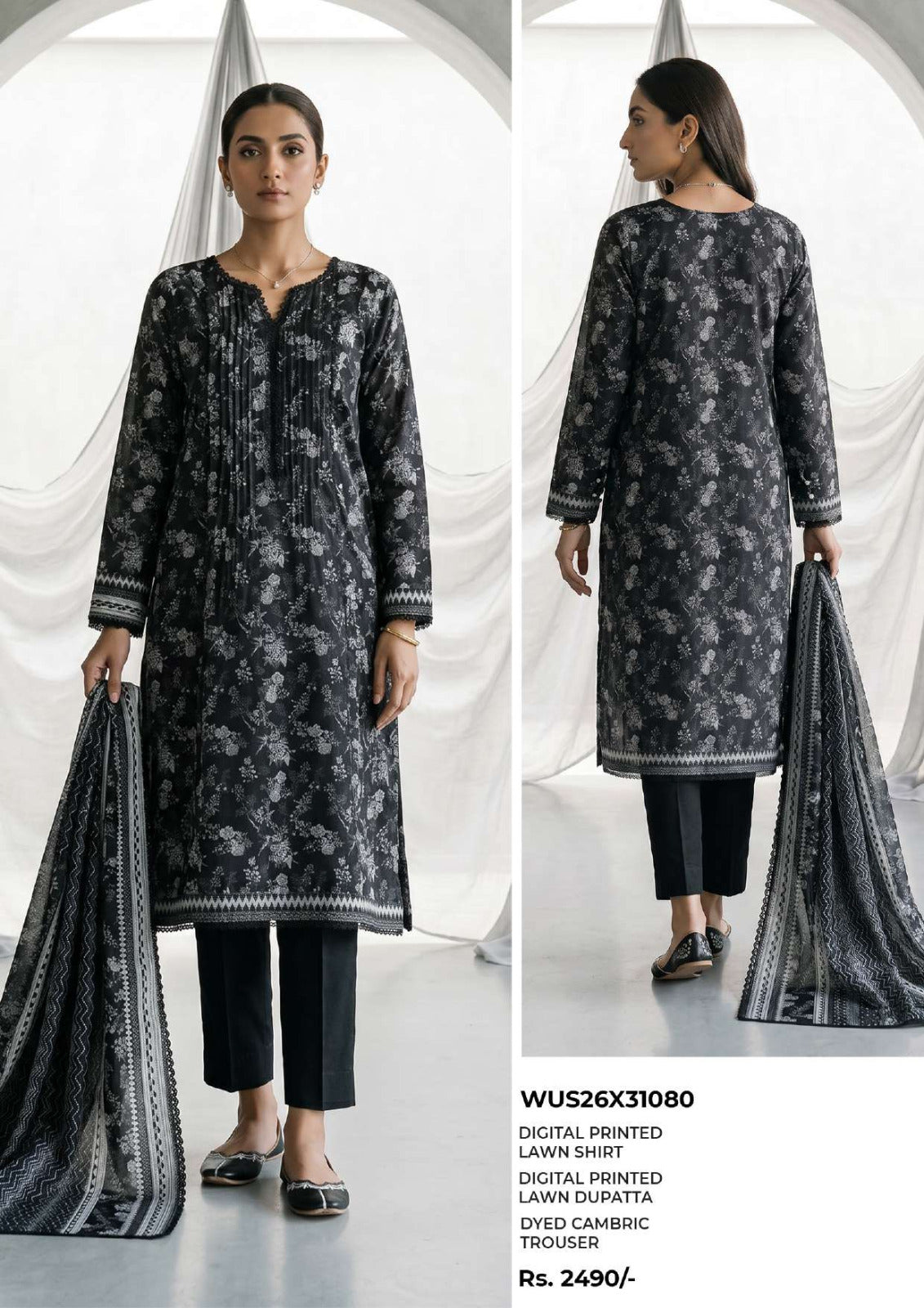 ZELLBURY | Monochrome Printed 3 Pc Lawn Collection 2026 – Black & White