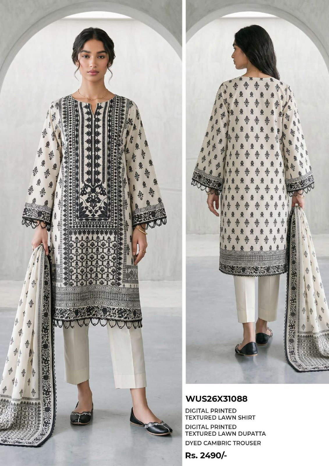 ZELLBURY | Monochrome Printed 3 Pc Lawn Collection 2026 – Black & White