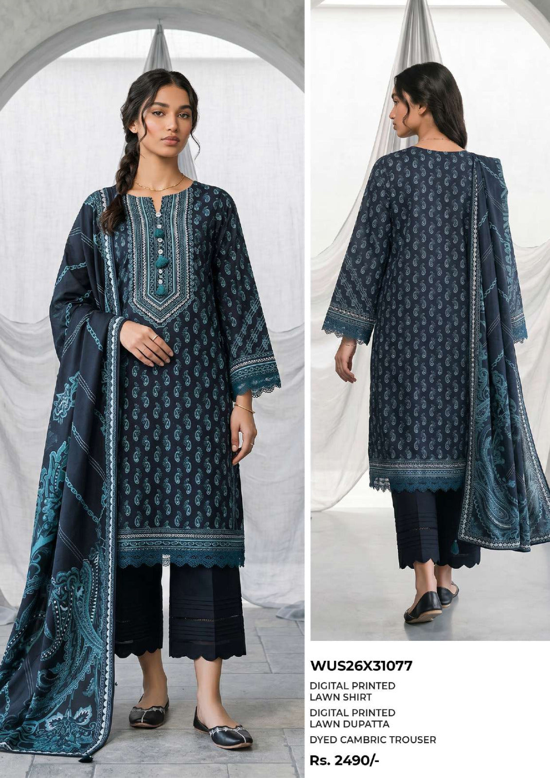 ZELLBURY | Monochrome Printed 3 Pc Lawn Collection 2026 – Black & White