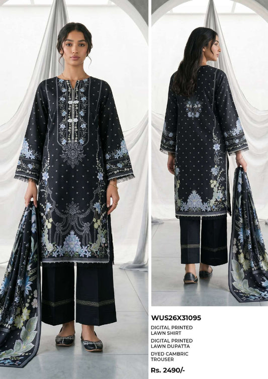 ZELLBURY | Monochrome Printed 3 Pc Lawn Collection 2026 – Black & White