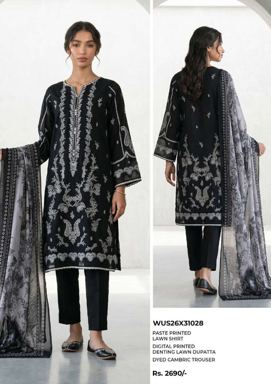 ZELLBURY | Monochrome Printed 3 Pc Lawn Collection 2026 – Black & White