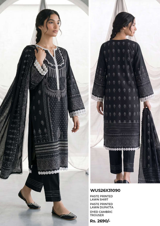 ZELLBURY | Monochrome Printed 3 Pc Lawn Collection 2026 – Black & White