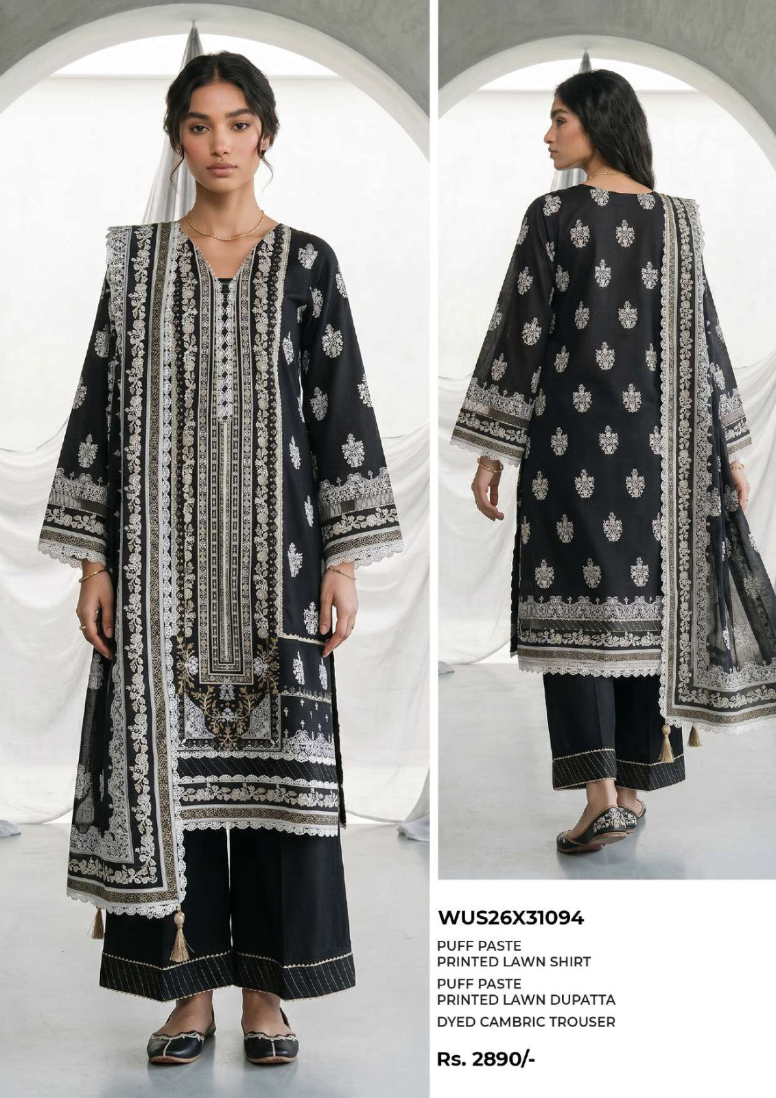 ZELLBURY | Monochrome Printed 3 Pc Lawn Collection 2026 – Black & White