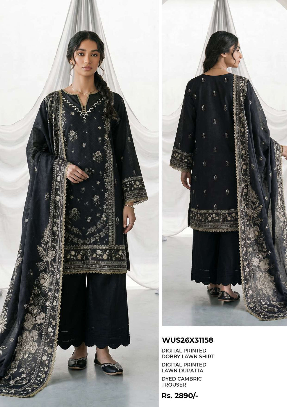 ZELLBURY | Monochrome Printed 3 Pc Lawn Collection 2026 – Black & White