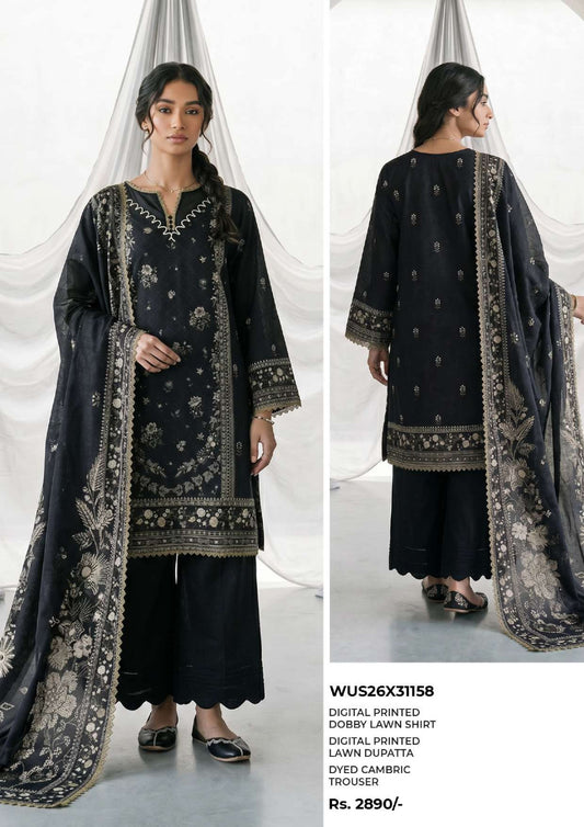 ZELLBURY | Monochrome Printed 3 Pc Lawn Collection 2026 – Black & White