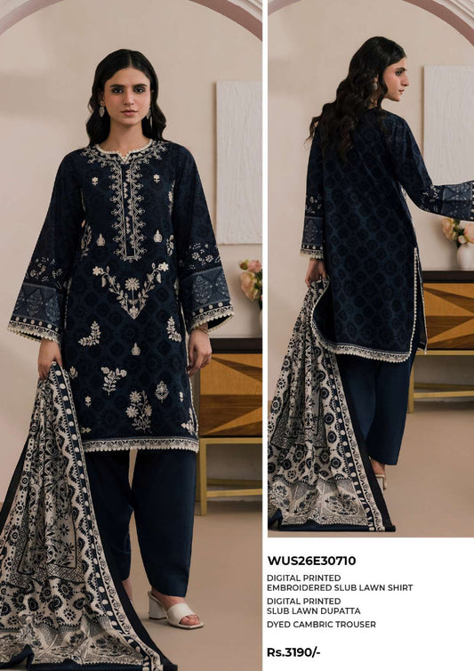 ZELLBURY | Monochrome Printed Embroidered 3 Pc Lawn Collection 2026 – Black & White