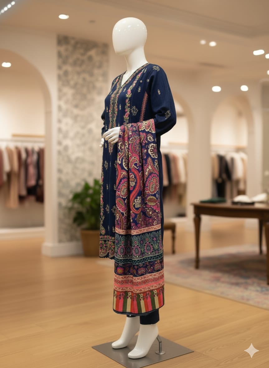 Bin Saeed | Stitched 3pc Embroidered Khaddar Latest Collection