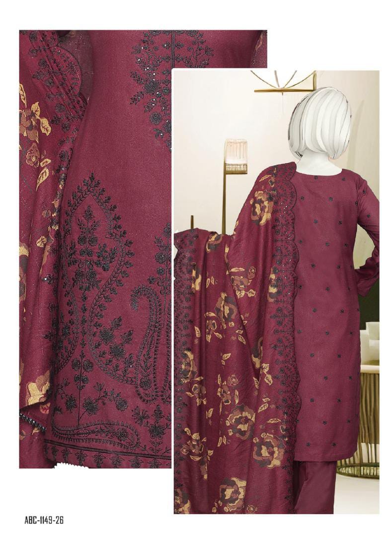 Zahay Naseeb by ABC Fabric | Unstitch 3 Pc  Embroidered Winter Zarri Collection