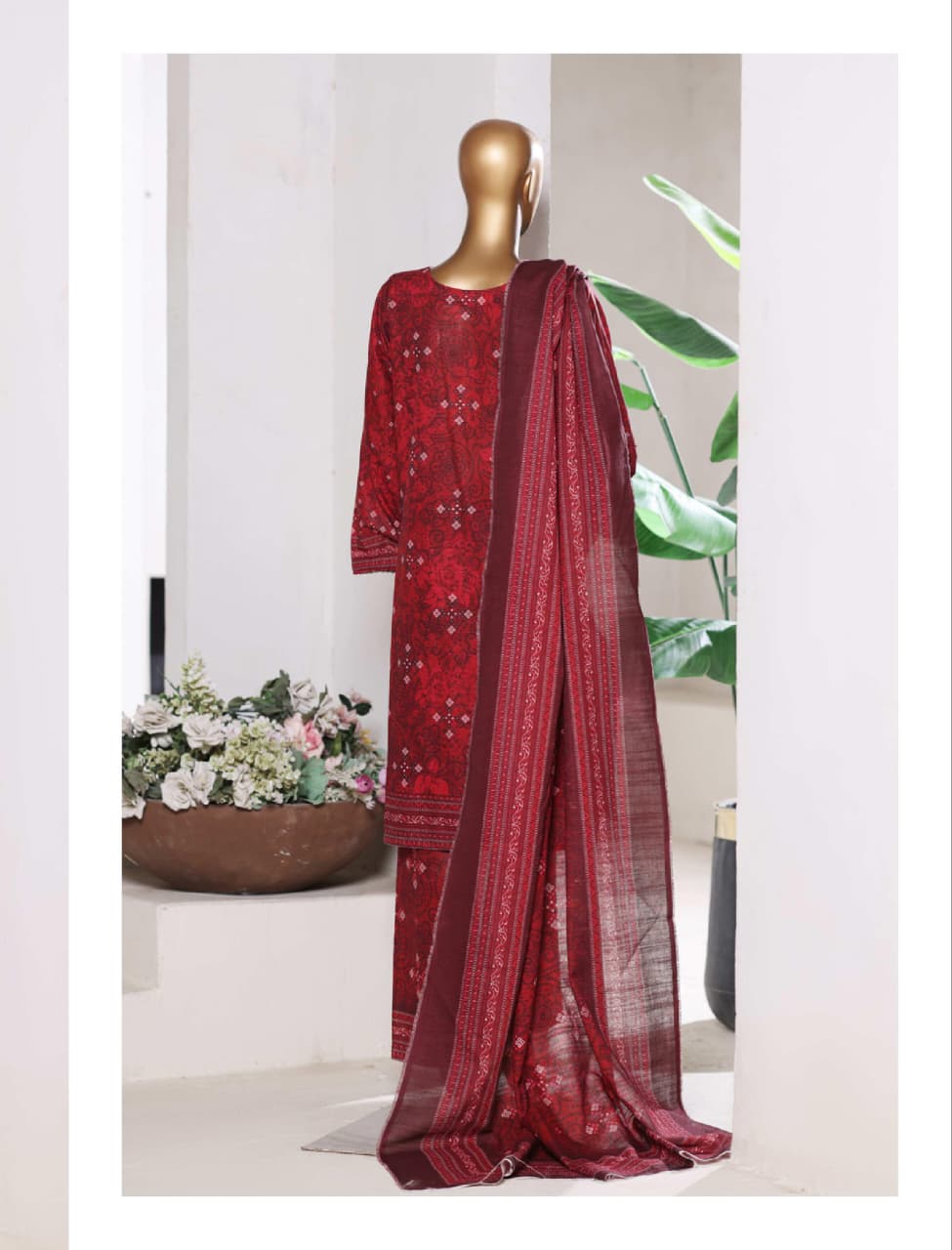 BIN SAEED | Stitch 3 Pc Printed Khaddar With [Flapper Trouser]