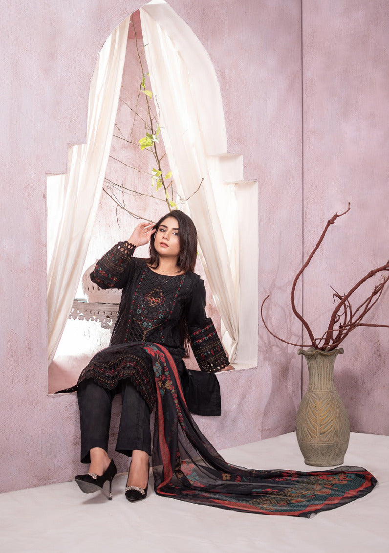 Silwalo | Exclusive Stitched 3-Piece Embroidered Soft Cotton with Chiffon Dupatta