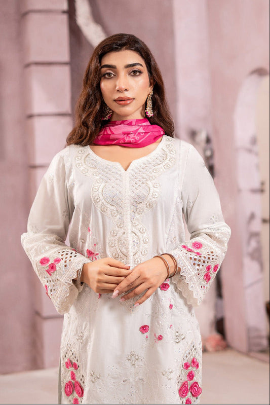 Silwalo | Exclusive Stitched 3-Piece Embroidered Soft Cotton with Chiffon Dupatta