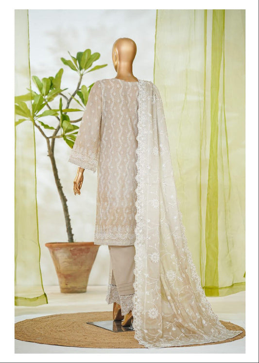 Bin Saeed | Stitch 3 PC White & White Embroidered Lawn Collection